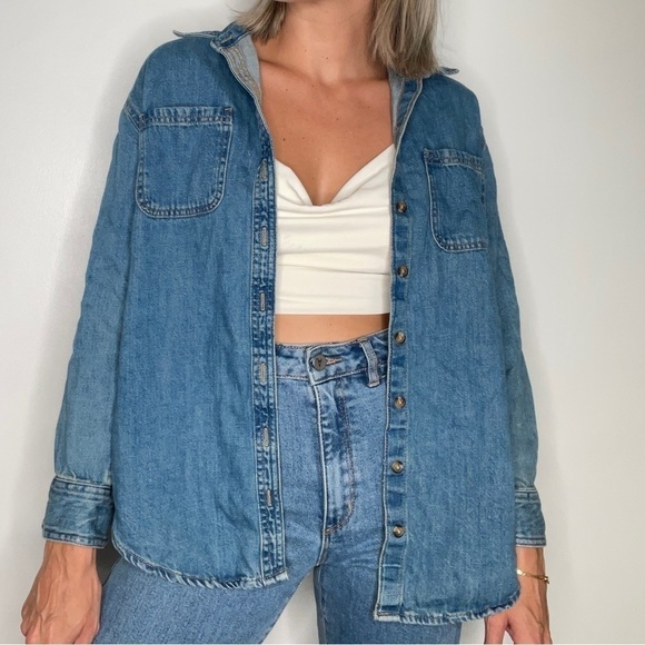 Unique Tulip Patchwork Flower Bouquet Oversized Slouchy Denim Jean Jacket - Picture 4 of 7